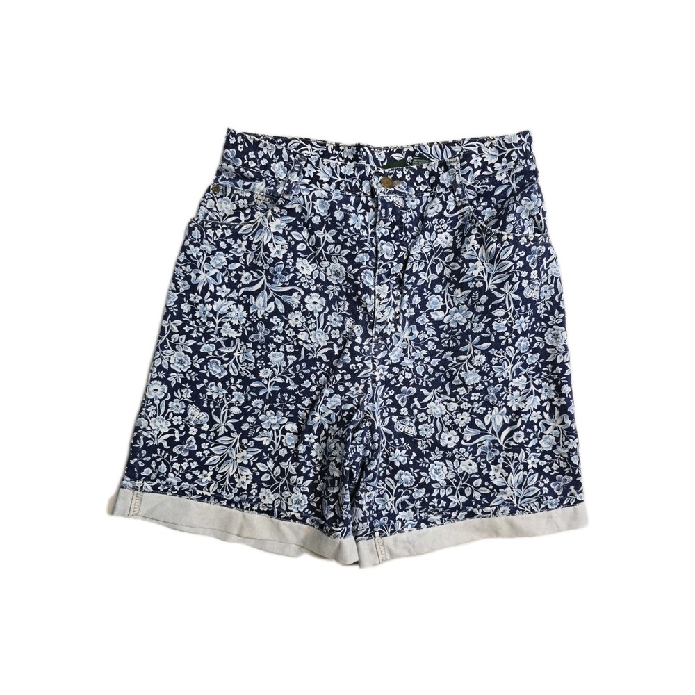 Vintage  Hunt Club Women's Denim Floral  Shorts  Blue 14 Cotton Y2K